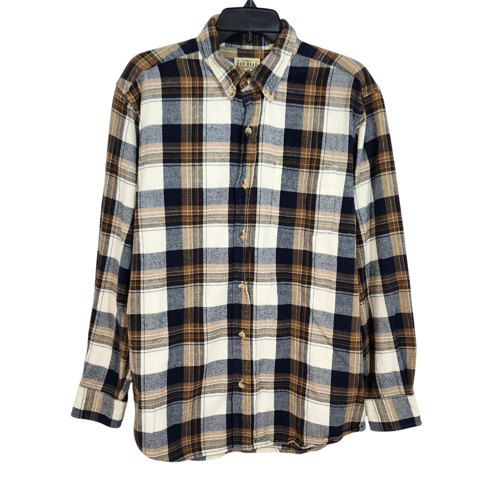 RedHead Ultimate Flannel Shirt‎ Mens Large Navy Brown Plaid Cotton Button Down